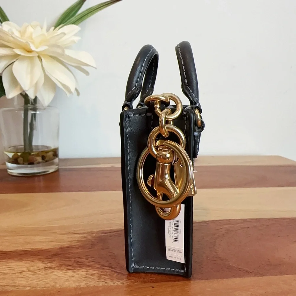 NWT Coach North /South Mini Tote Bag Charm In Signature Canvas With Cherry Print